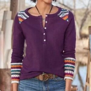 Sundance Crochet Long Sleeve Henley Top Size Medium